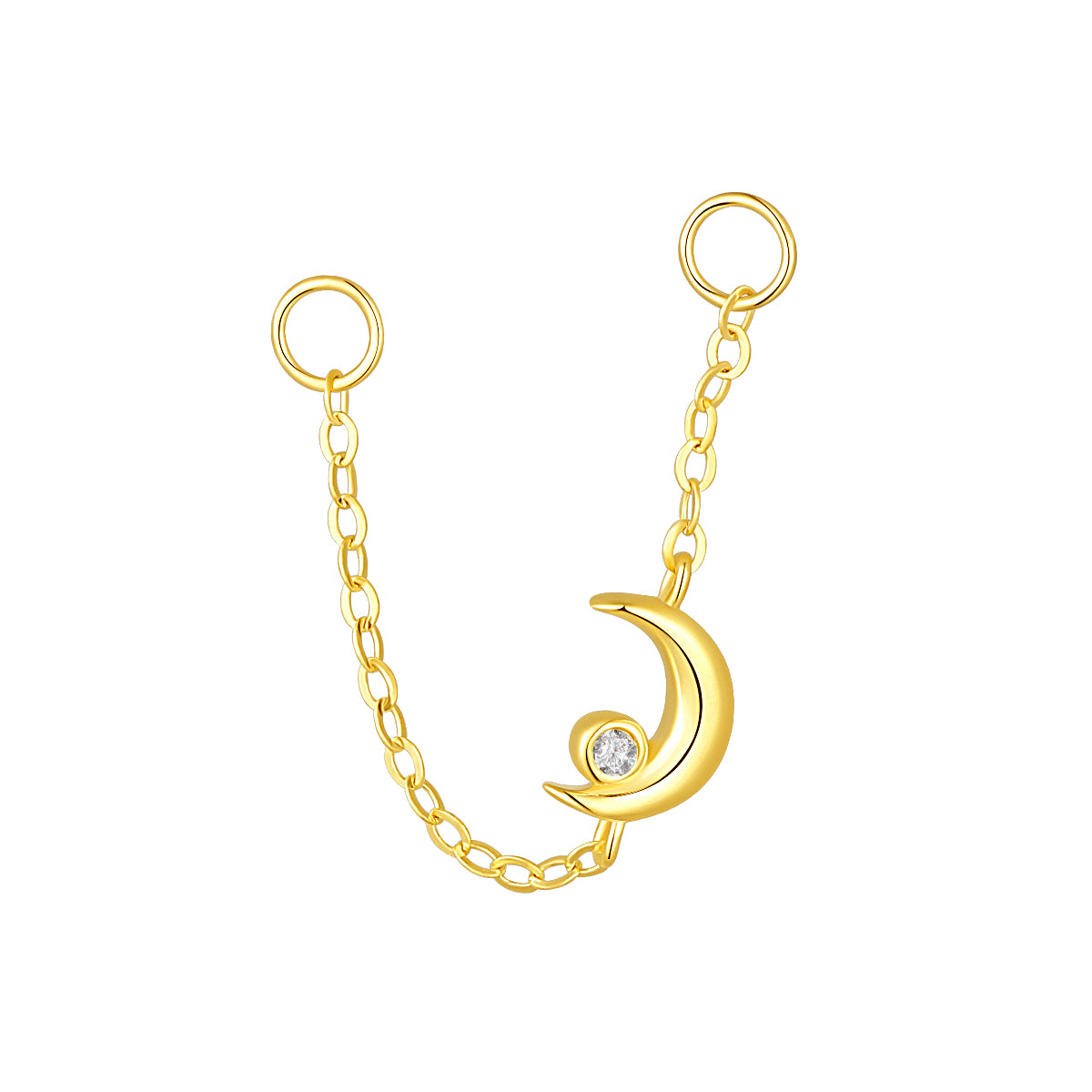 14K Gold Chain Crescent Moon Piercing with Lab-Grown Diamond
