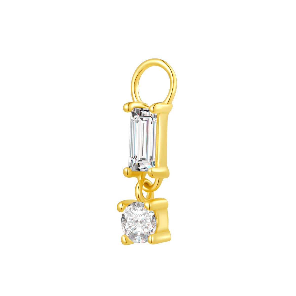 14K Gold Charm with Round & Emerald Cut Lab-Grown Diamonds