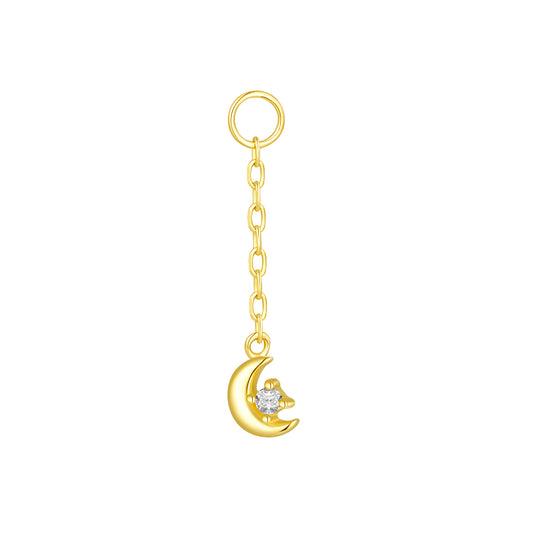 14K Gold Crescent Moon Charm Piercing Dangle with Lab-Grown Diamond