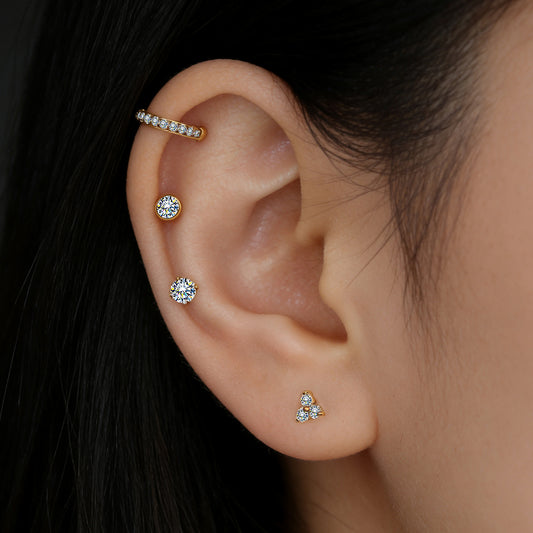 14K Gold Triple Lab-Grown Diamond Cluster Long Thread Internal Piercing