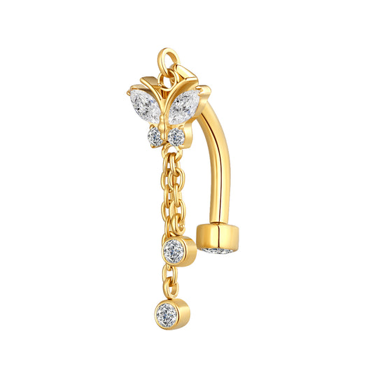 ASTM F136 Titanium PVD Gold Belly Ring Butterfly Shape Floating Navel Internally Thread
