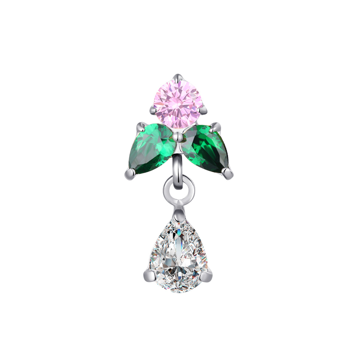 ASTM F136 Titanium Internally Threaded Green & Pink CZ End