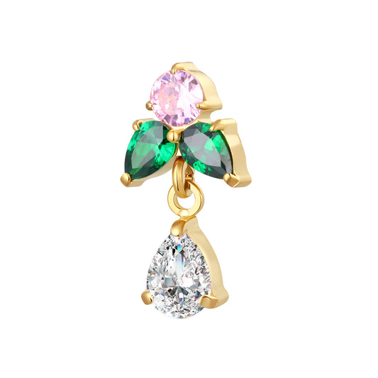 ASTM F136 Titanium Internally Threaded Green & Pink CZ End