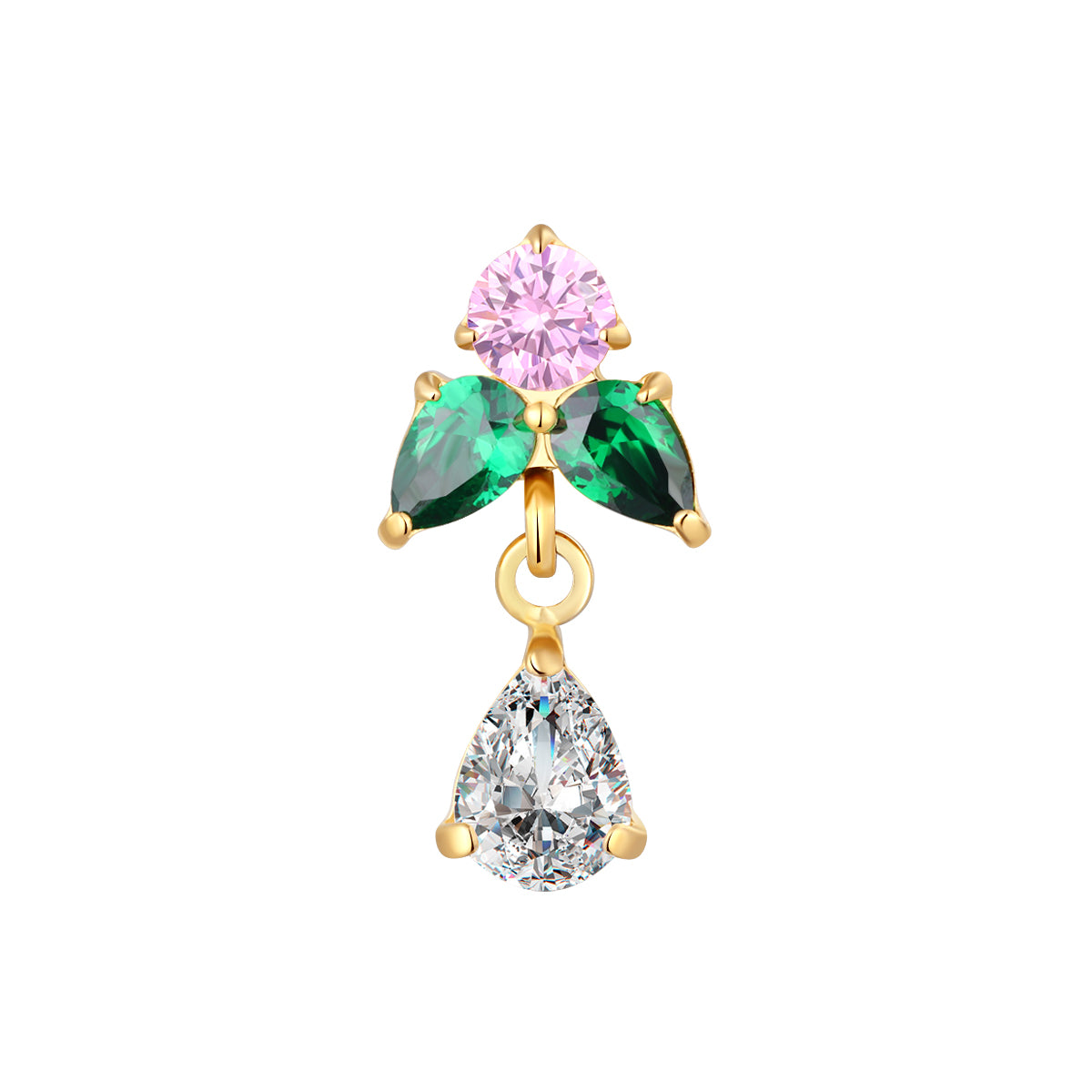 ASTM F136 Titanium Internally Threaded Green & Pink CZ End