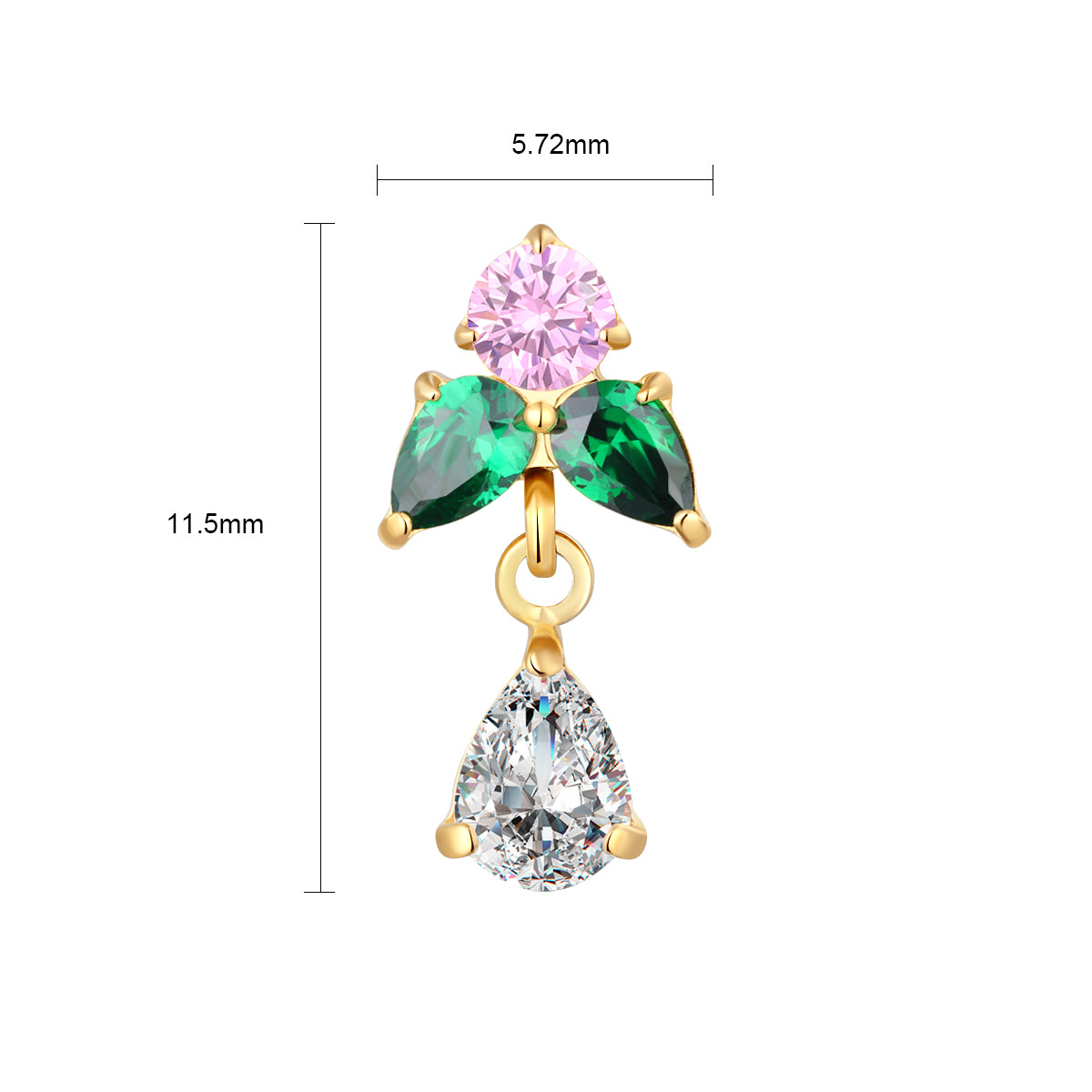 ASTM F136 Titanium Internally Threaded Green & Pink CZ End