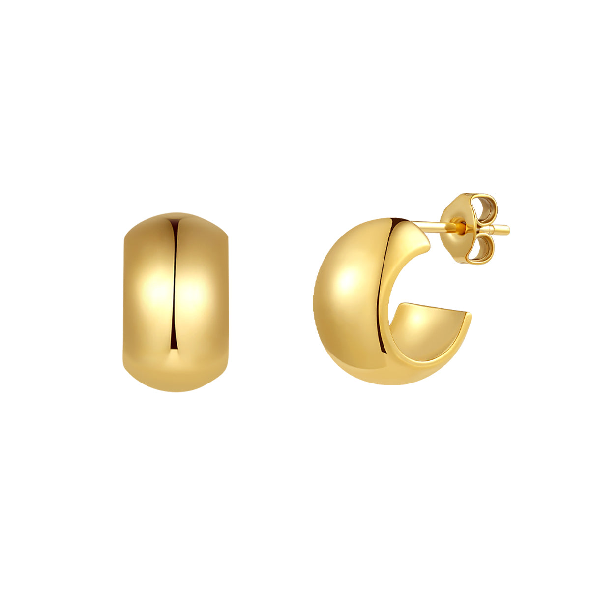 ASTM F136 Titanium PVD Gold Chunky Stud Earring with Butterfly Back | Hypoallergenic