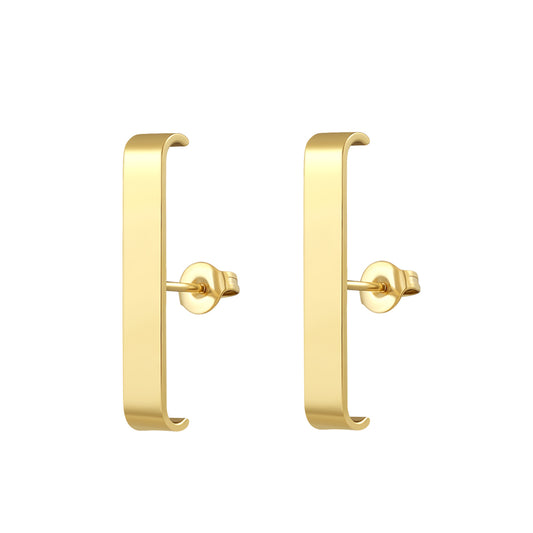 PVD Gold ASTM F136 Titanium Bar Earrings 0.8×11mm / 24.8×4mm