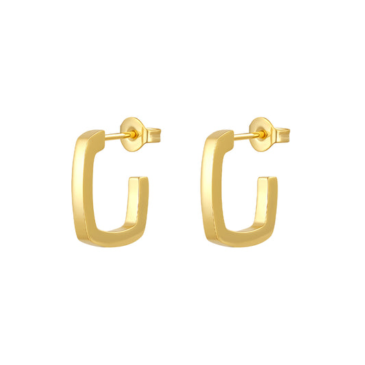 ASTM F136 Titanium PVD Gold Hypoallergenic Rectangular Open Tube Stud Earring with Butterfly Back