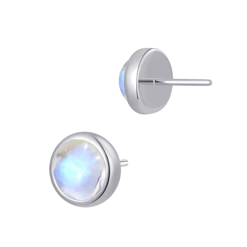 Front and back views of silver-tone threadless body jewelry ends on a white background