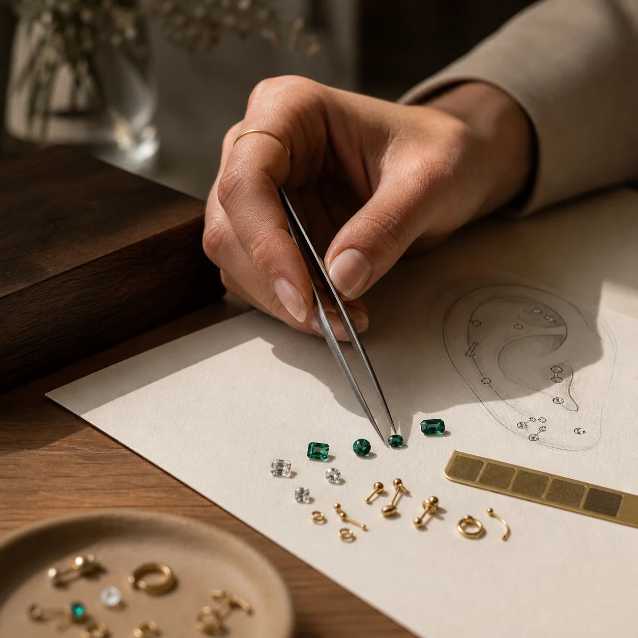 Custom body jewelry consultation and stone selection